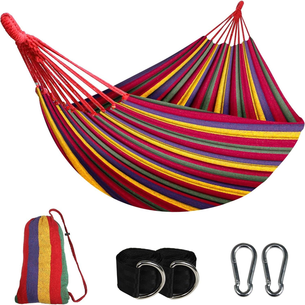 SOILPHU Double Hammock,Cotton Hammock Portable Hammock with Carry Bag,Perfect Camping Outdoor/Indoor Patio Backyard, Green Soilphu