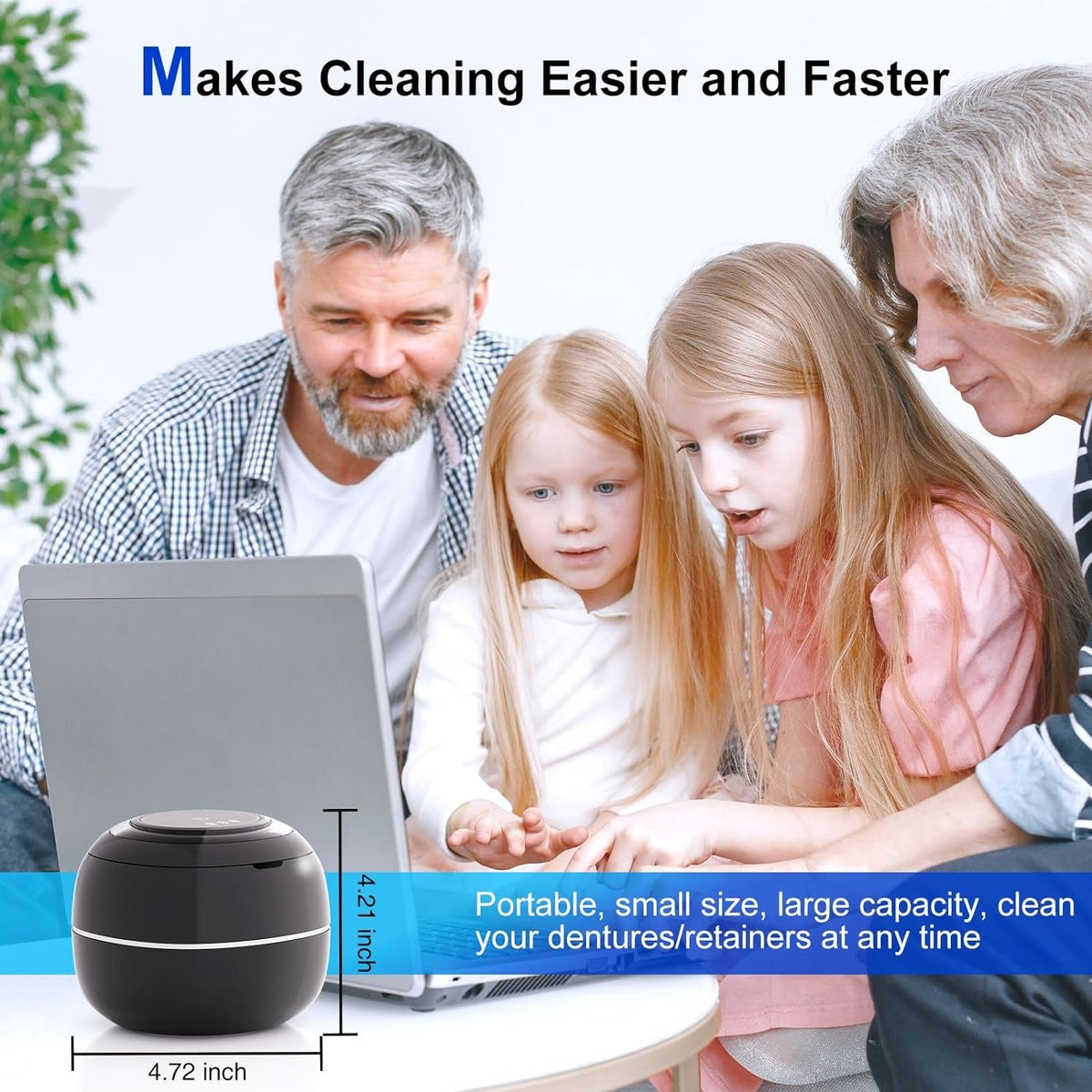 Ultrasonic Retainer Cleaner, 30W/42kHz Professional Ultrasonic Jewelry Cleaner, 180ML Portable Retainer Cleaner Machine for Dentures, Retainer, Aligner, Braces, Mouth Guard(Black) Soilphu