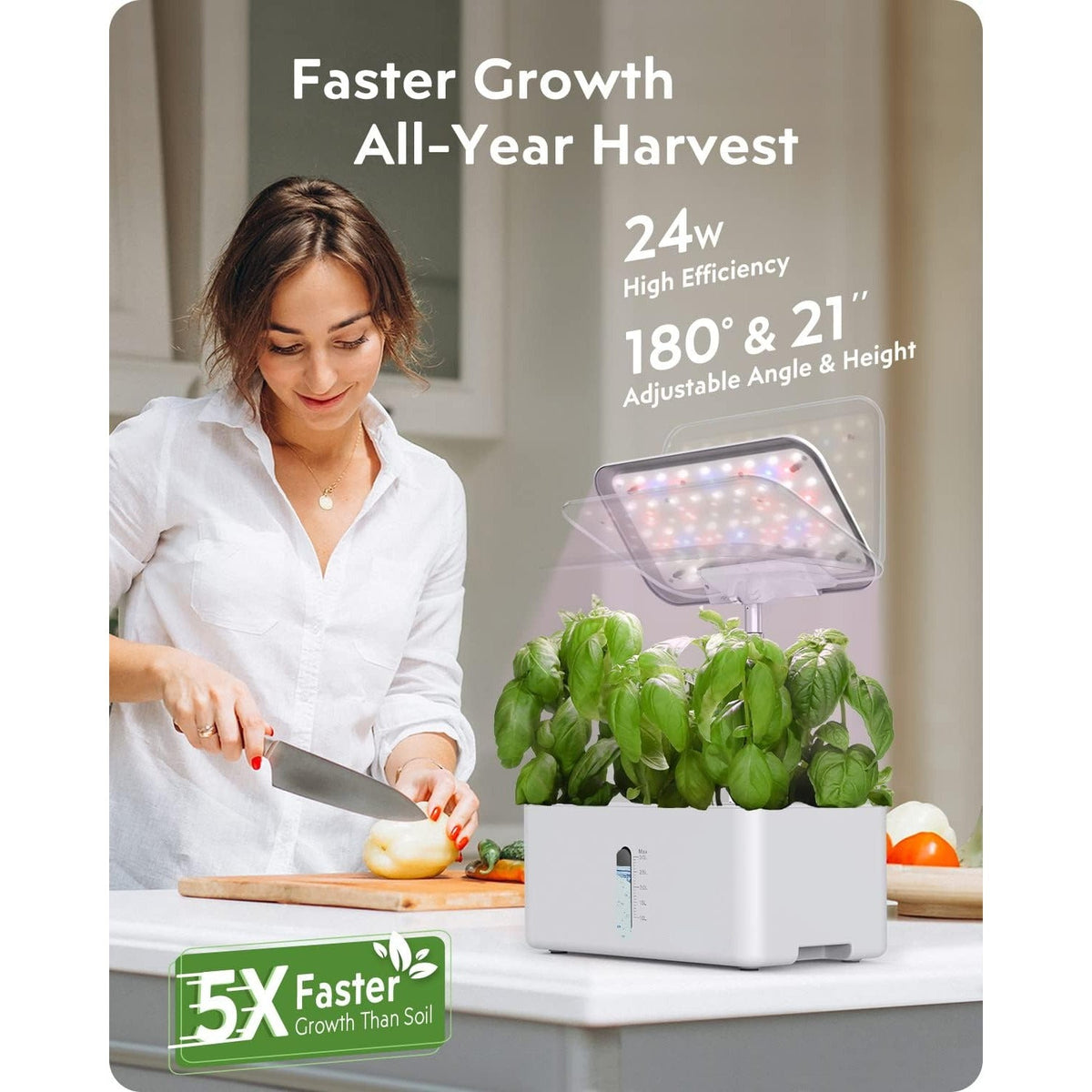 Hydroponics Growing System Garden: 8 Pods Indoor Herb Garden with Grow Light Plants Germination Kit Quiet Automatic Hydroponic Height Adjustable - Gardening Gifts for Women Kitchen White Soilphu