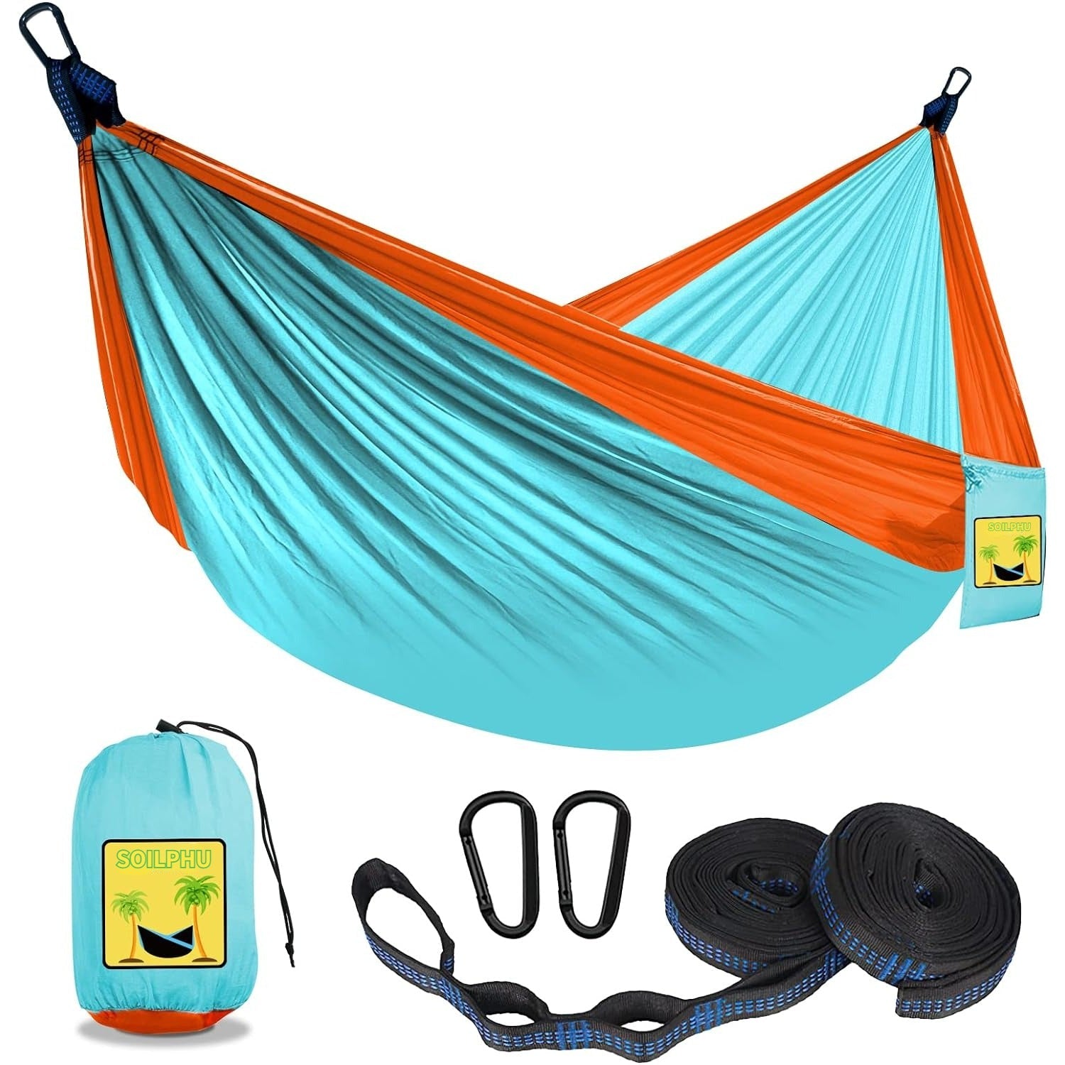 SOILPHU Kids Hammock - Kids Camping Gear, Camping Accessories with 2 Tree Straps and Carabiners for Indoor/Outdoor Use, Sapphire Blue & Grass Green Soilphu
