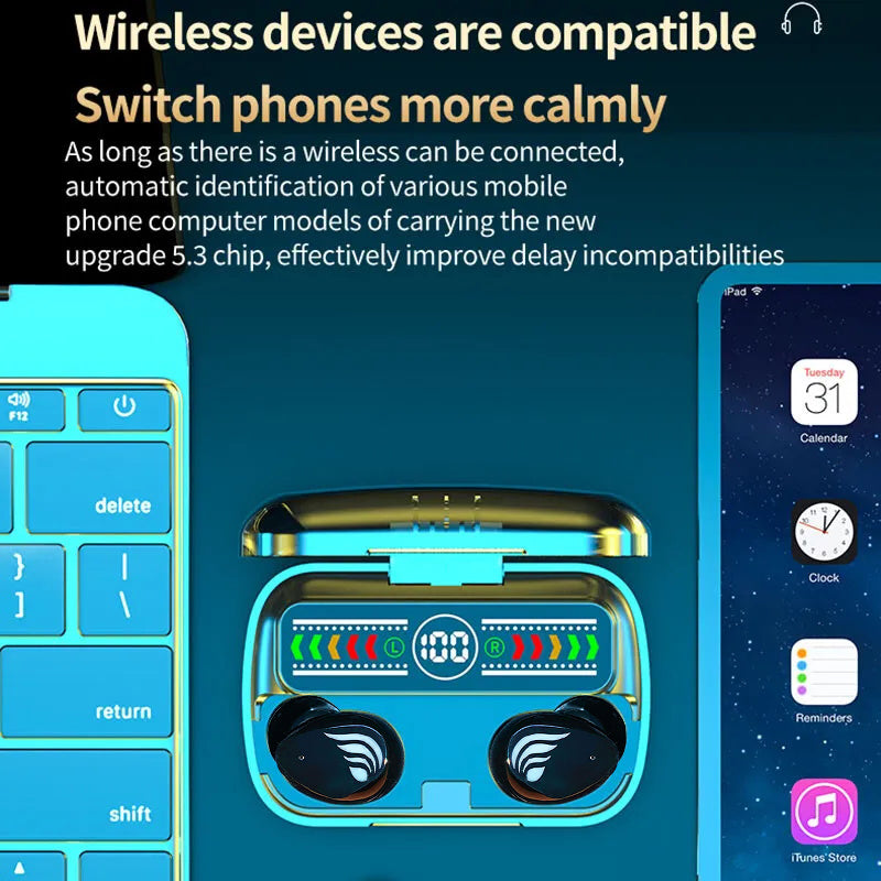 M27 Wireless Bluetooth Headphones, Noise Cancelling Over-Ear Headset with Hi-Fi Sound, Three Screen Display, Lagre Magnetic Charging Cabin Soilphu
