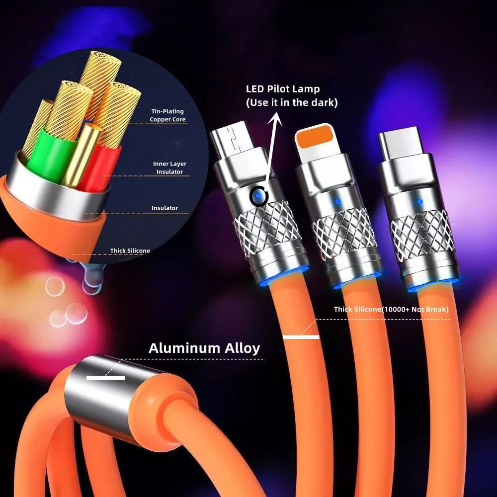 3 in 1 Super Charge Max.120W, LED Working Light, Linear Type 6ft Thick Silicone Orange Soilphu