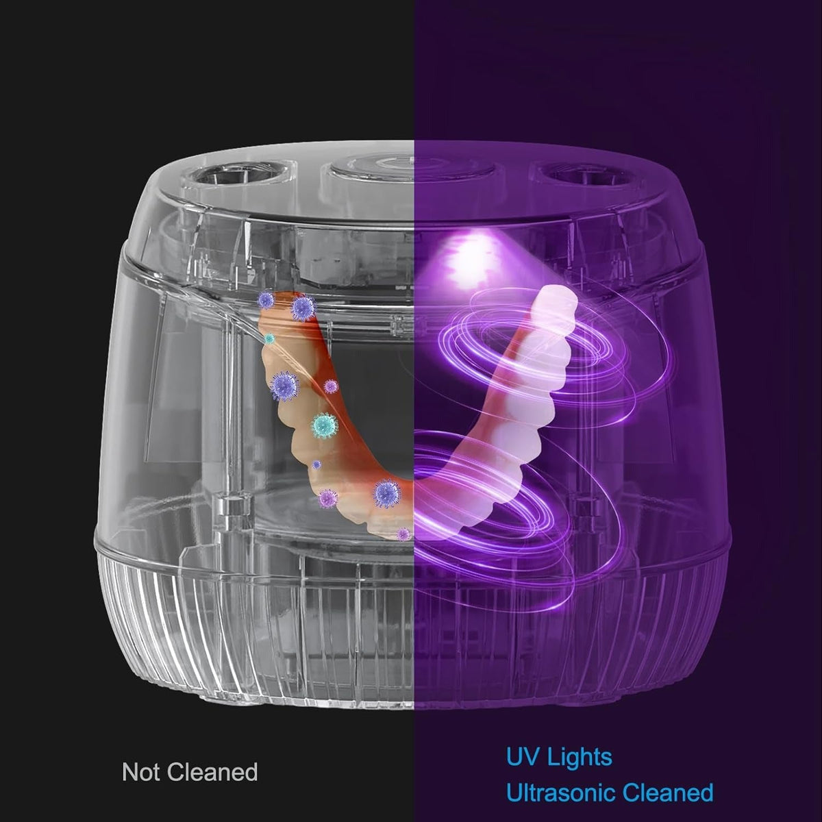 Ultrasonic UV Retainer Cleaner Machine - 45kHz Ultrasonic Cleaner for Dentures, Aligner, Mouth Guard, Whitening Trays, Toothbrush Head, Ultrasonic Cleaning for Jewelry, Diamonds Soilphu