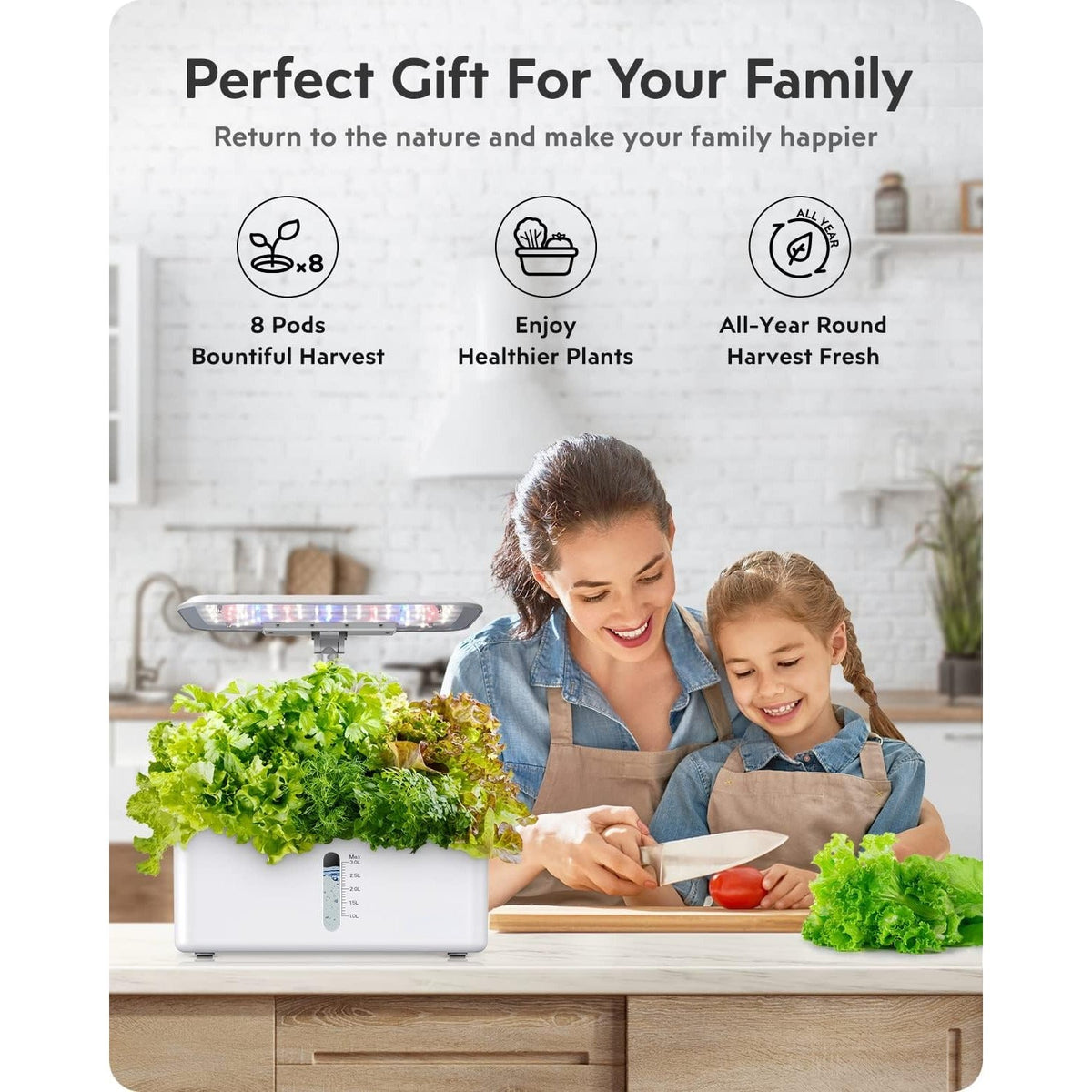 Hydroponics Growing System Garden: 8 Pods Indoor Herb Garden with Grow Light Plants Germination Kit Quiet Automatic Hydroponic Height Adjustable - Gardening Gifts for Women Kitchen White Soilphu