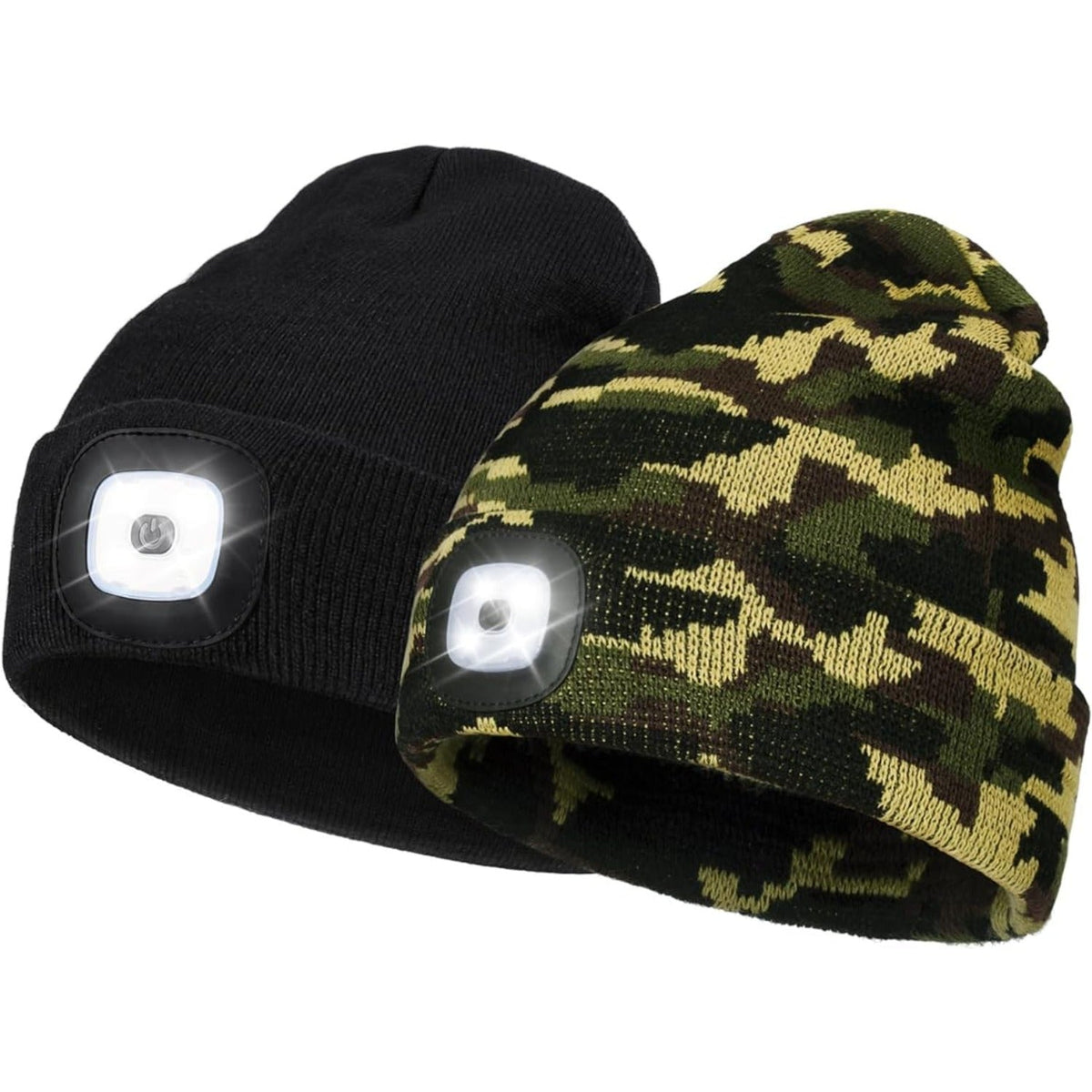 2 Pack LED Beanie with Light, Unisex USB Rechargeable Winter LED Headlamp Hat, Christmas Gifts for Men Husband Him Women Soilphu