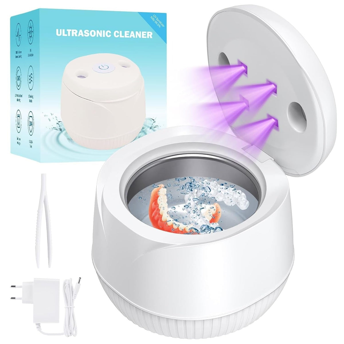 Ultrasonic UV Retainer Cleaner Machine - 45kHz Ultrasonic Cleaner for Dentures, Aligner, Mouth Guard, Whitening Trays, Toothbrush Head, Ultrasonic Cleaning for Jewelry, Diamonds Soilphu