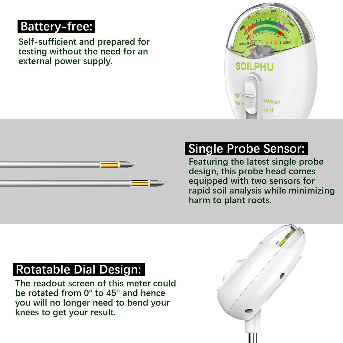 4 in 1 Soil Meter for pH, Moisture,Light & Fertility Testing