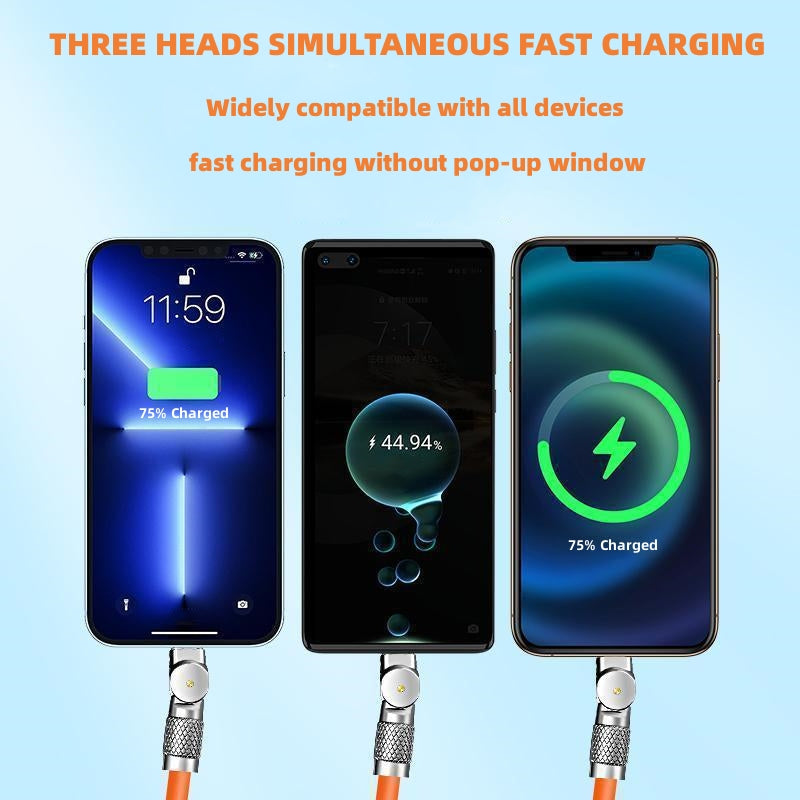3 in 1 Super Fast Charge Max.120W, Switch Charging Positions Freely, 6ft Thick Silicone Orange Soilphu