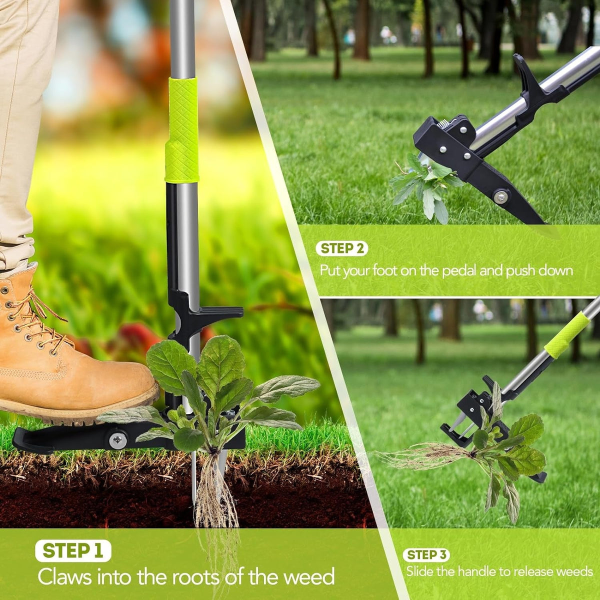 Stand Up Weeder Puller, 40-47inch Long Handle Weed Puller, Deluxe 4-Claws Weed Removal Weeding Tool - 2023 Upgraded Heavy Duty Steel Shaft Soilphu