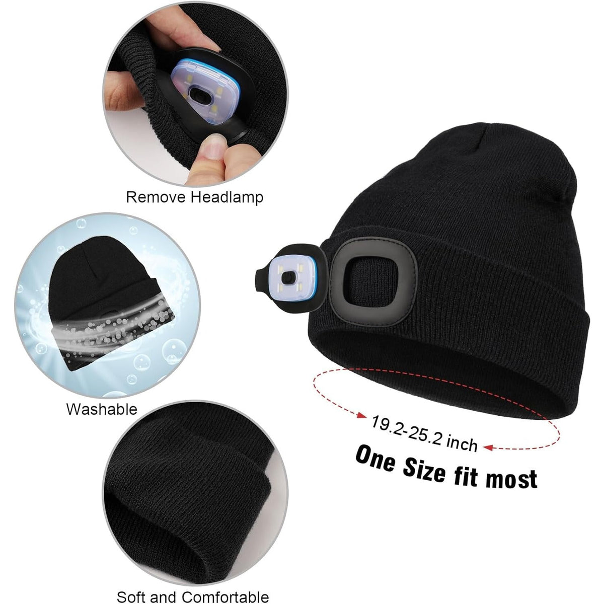 2 Pack LED Beanie with Light, Unisex USB Rechargeable Winter LED Headlamp Hat, Christmas Gifts for Men Husband Him Women Soilphu