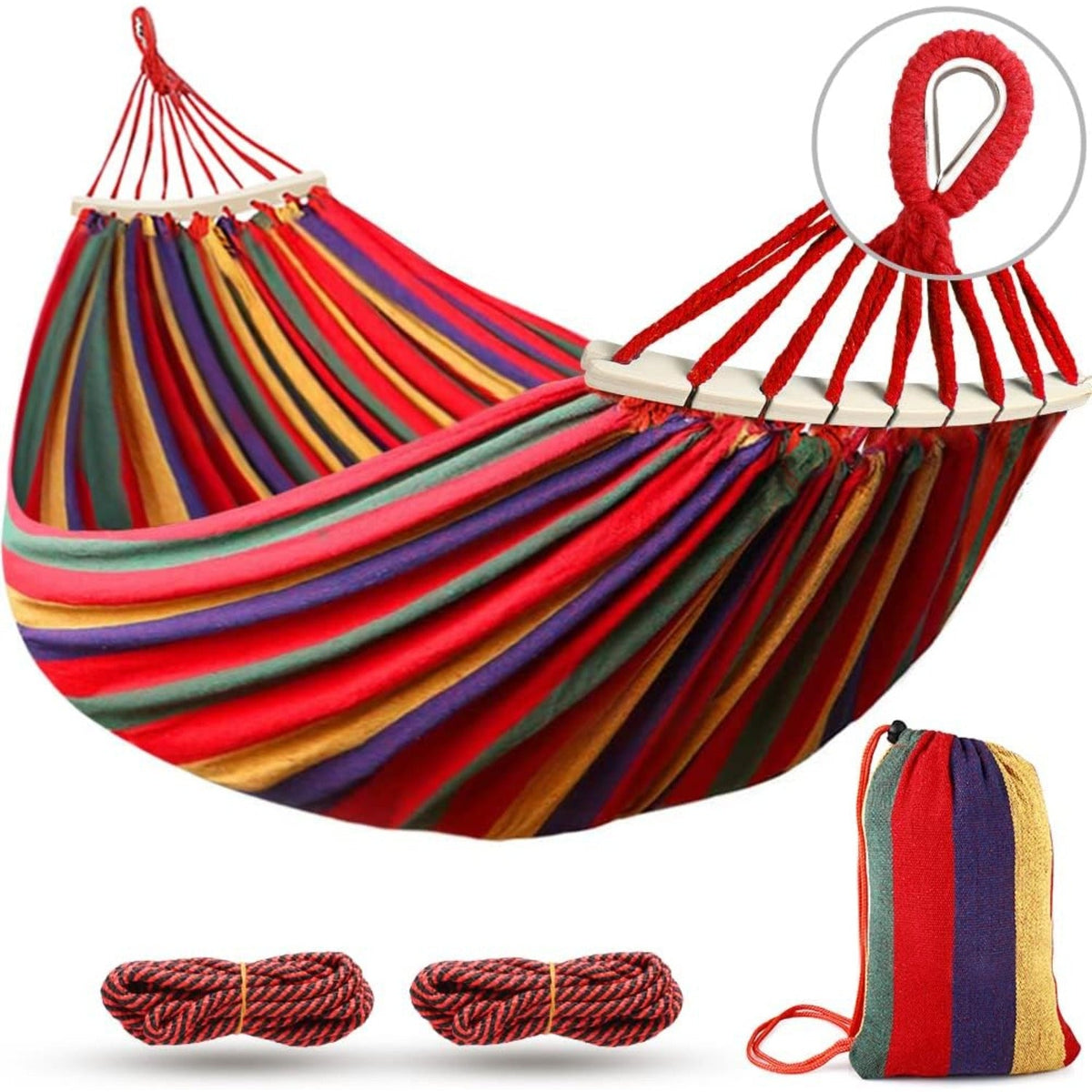 Camping Hammock 550lb Upgraded Thickened 320G Durable Canvas Fabric Single Hammocks with Two Anti Roll Balance Beam and Sturdy Metal Knot Tree Straps for Camping, Patio, Backyard, Outdoor Soilphu