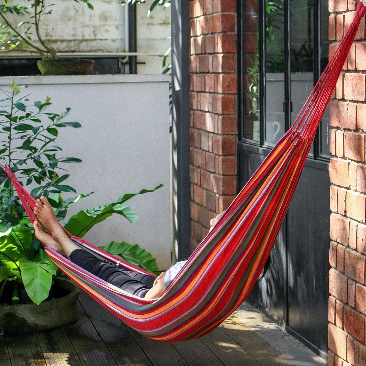 SOILPHU Double Hammock,Cotton Hammock Portable Hammock with Carry Bag,Perfect Camping Outdoor/Indoor Patio Backyard, Green Soilphu