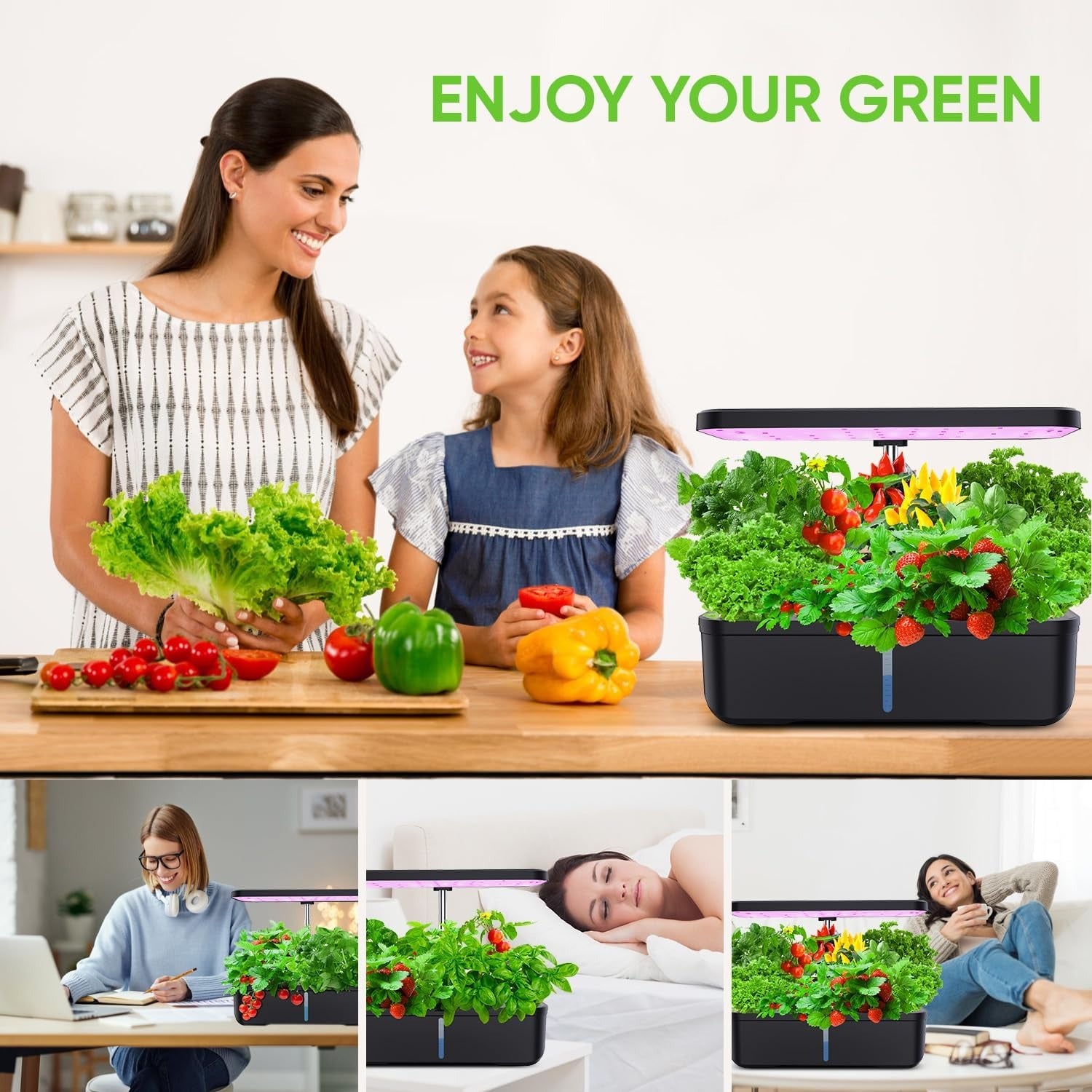 Hydroponics Growing System 12 Pods Indoor Herb Garden with 36W LED Grow Light, Height Adjustable Indoor Grow Kit Countertop Garden Automatic Timer Black