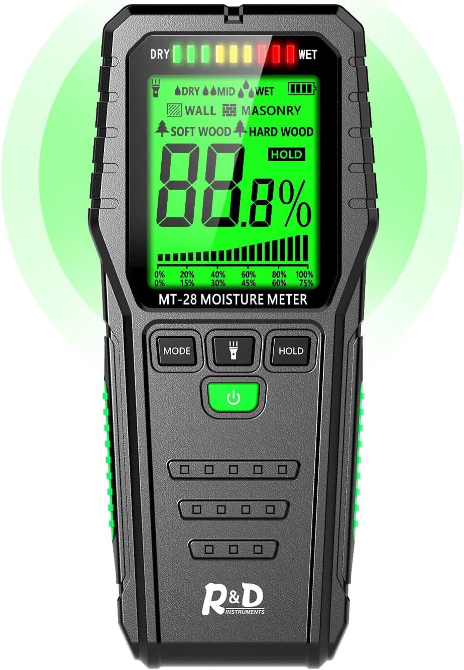 Pinless Wood Moisture Meter with LCD & LED for Leak Check