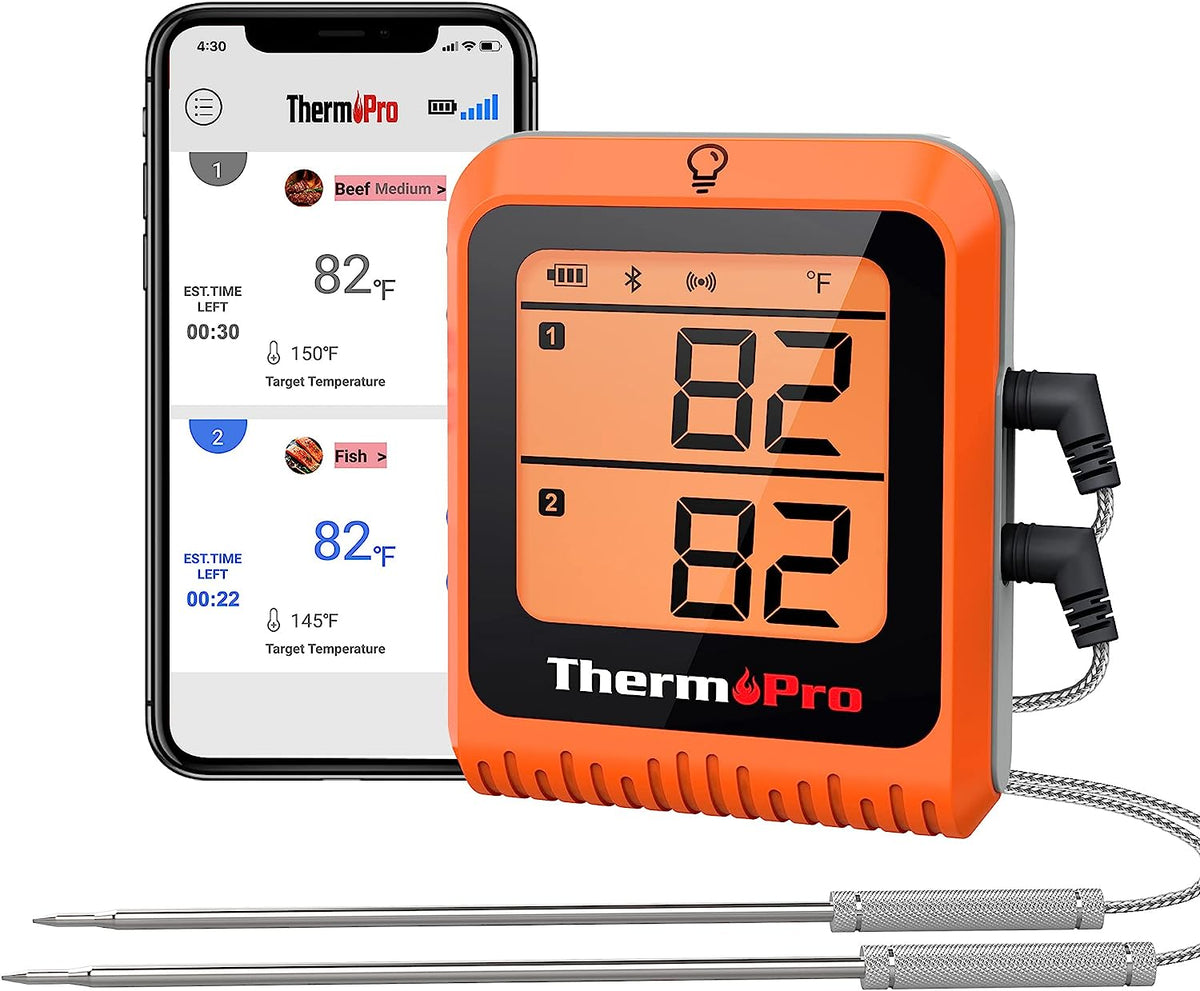 Wireless Meat Thermometer of 650FT for Smoker Oven, Bluetooth Grill Thermometer with Dual Probes, Smart Rechargeable BBQ thermometer for Cooking Turkey Fish Beef Soilphu