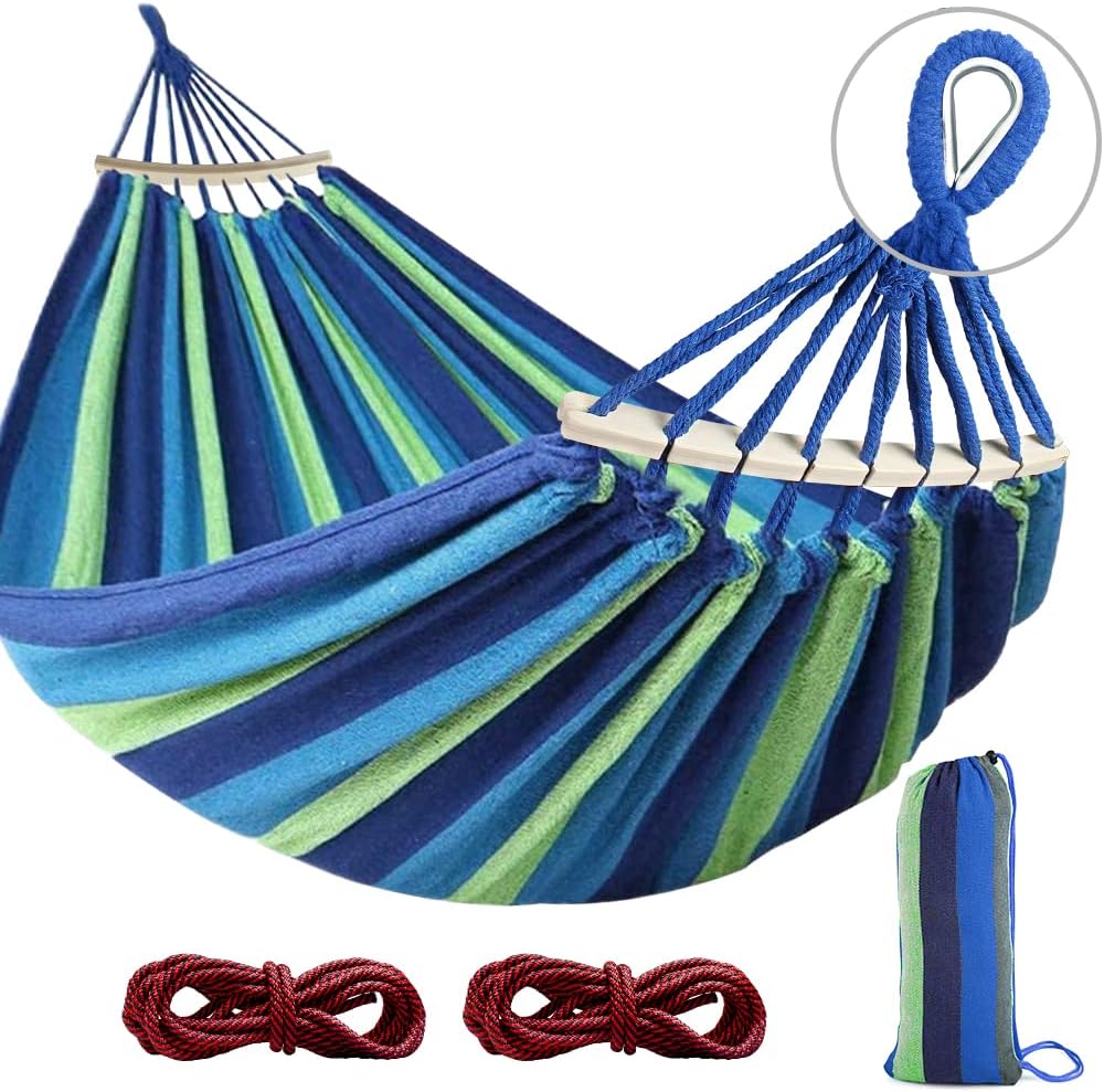 Camping Hammock 550lb Upgraded Thickened 320G Durable Canvas Fabric Single Hammocks with Two Anti Roll Balance Beam and Sturdy Metal Knot Tree Straps for Camping, Patio, Backyard, Outdoor Soilphu