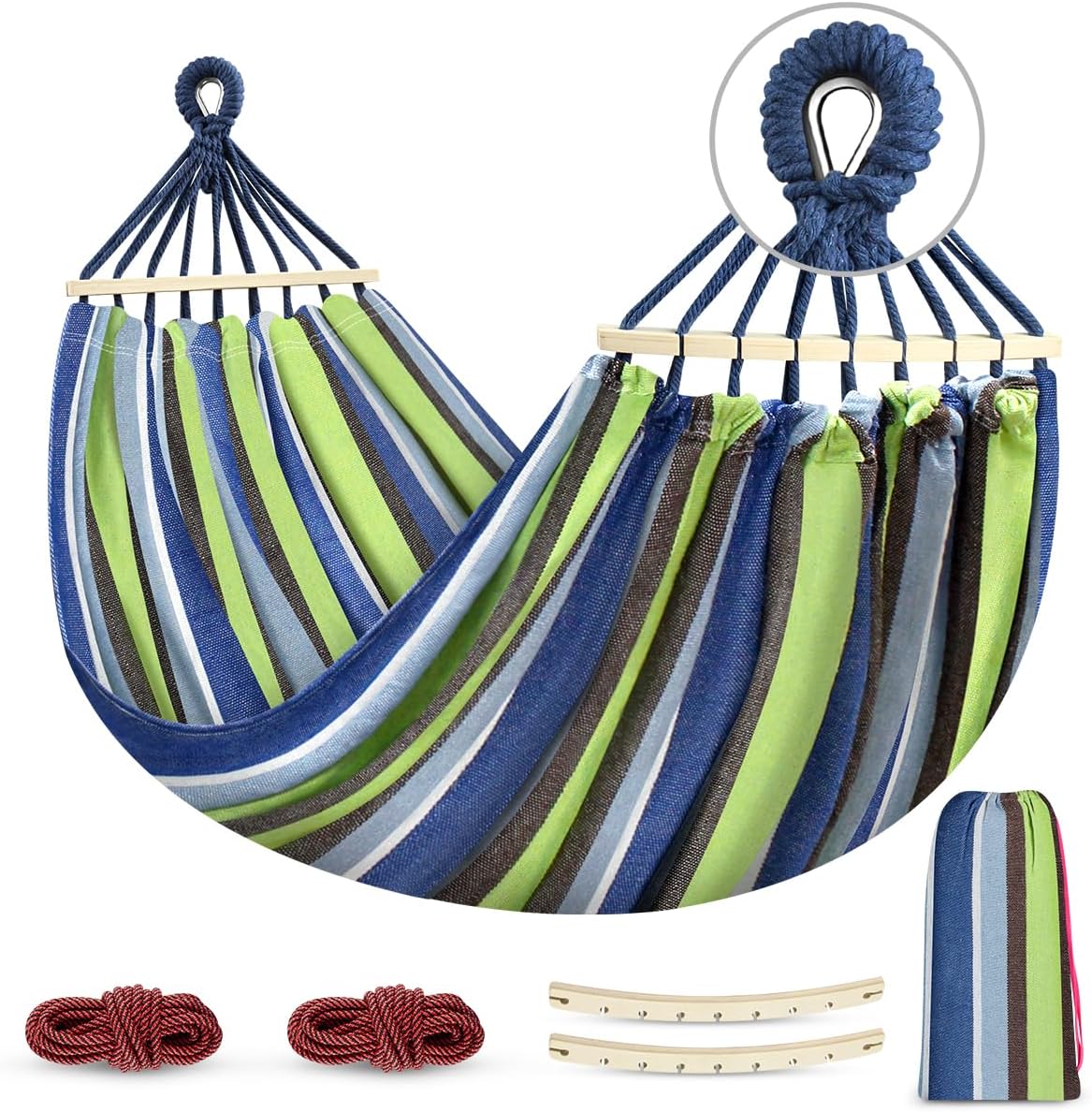 Camping Hammock 550lb Upgraded Thickened 320G Durable Canvas Fabric Single Hammocks with Two Anti Roll Balance Beam and Sturdy Metal Knot Tree Straps for Camping, Patio, Backyard, Outdoor Soilphu