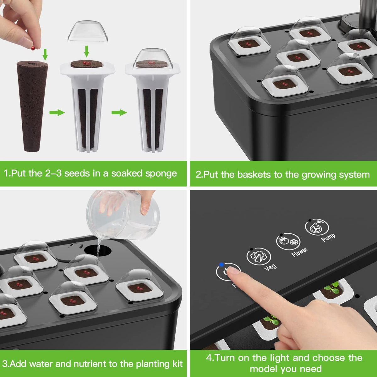 Hydroponics Growing System 12 Pods Indoor Herb Garden with 36W LED Grow Light, Height Adjustable Indoor Grow Kit Countertop Garden Automatic Timer Black Soilphu