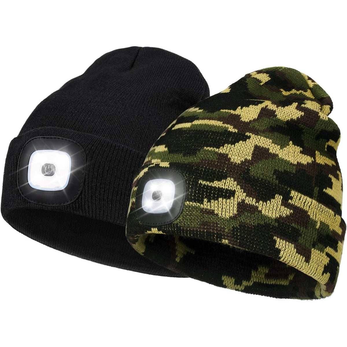 2 Pack LED Beanie with Light, Unisex USB Rechargeable Winter LED Headlamp Hat, Christmas Gifts for Men Husband Him Women Soilphu