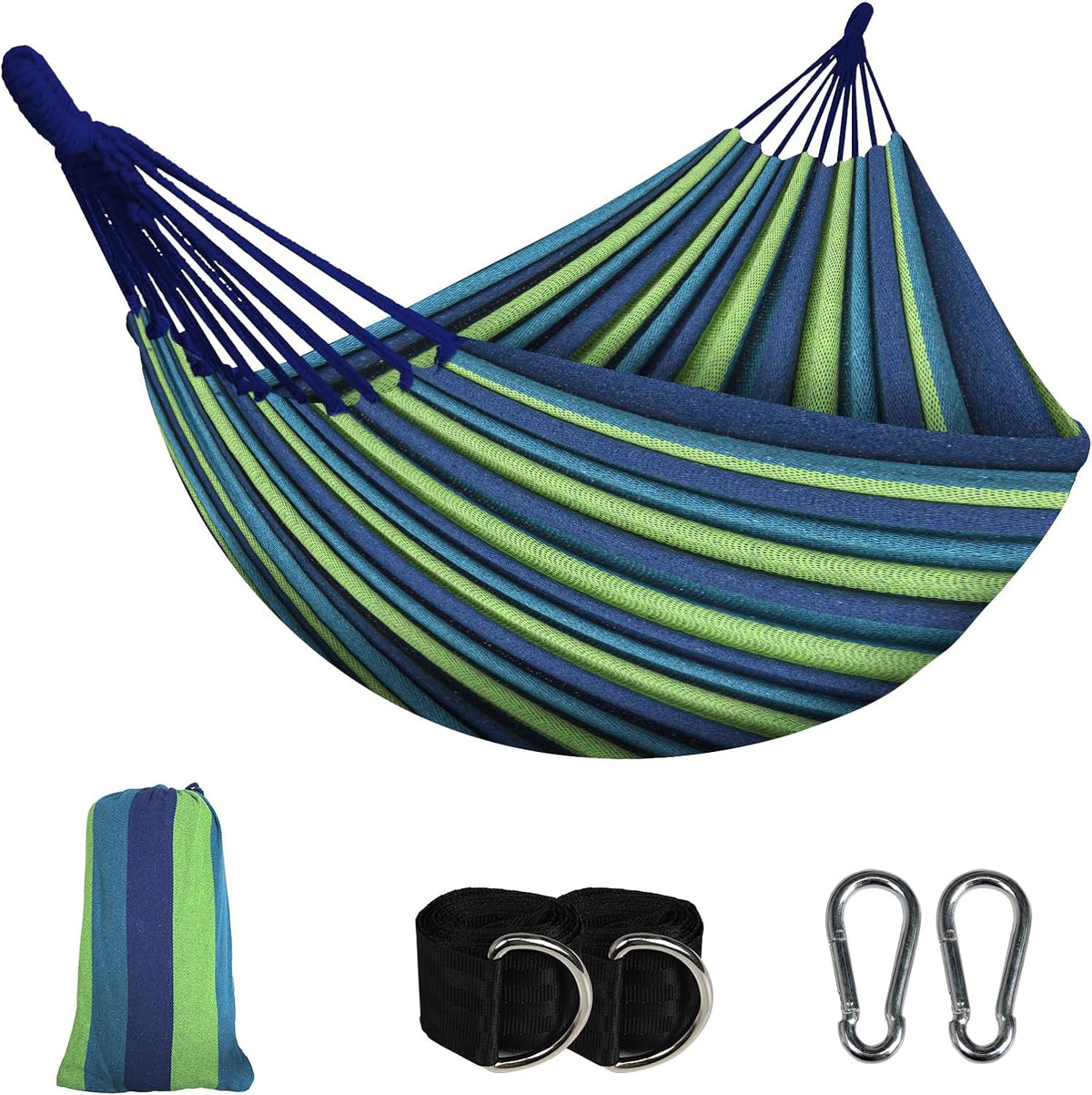 SOILPHU Double Hammock,Cotton Hammock Portable Hammock with Carry Bag,Perfect Camping Outdoor/Indoor Patio Backyard, Green Soilphu