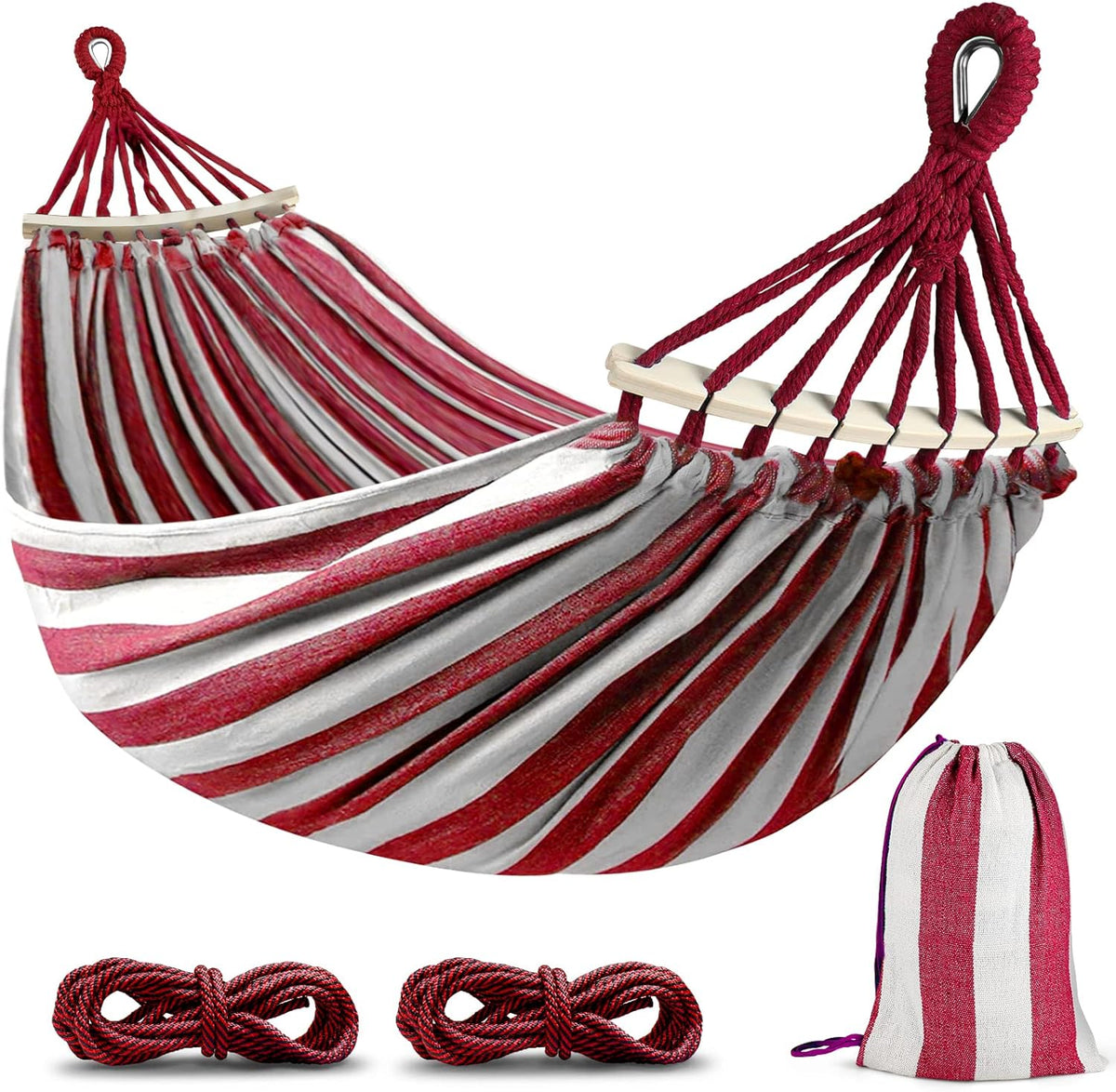 Camping Hammock 550lb Upgraded Thickened 320G Durable Canvas Fabric Single Hammocks with Two Anti Roll Balance Beam and Sturdy Metal Knot Tree Straps for Camping, Patio, Backyard, Outdoor Soilphu