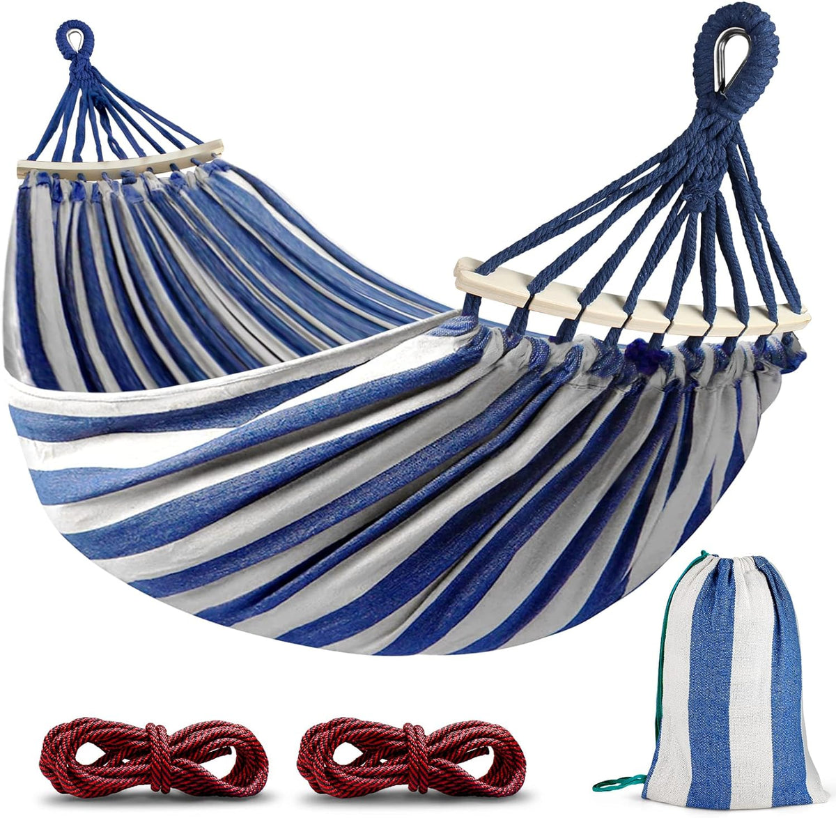 Camping Hammock 550lb Upgraded Thickened 320G Durable Canvas Fabric Single Hammocks with Two Anti Roll Balance Beam and Sturdy Metal Knot Tree Straps for Camping, Patio, Backyard, Outdoor Soilphu