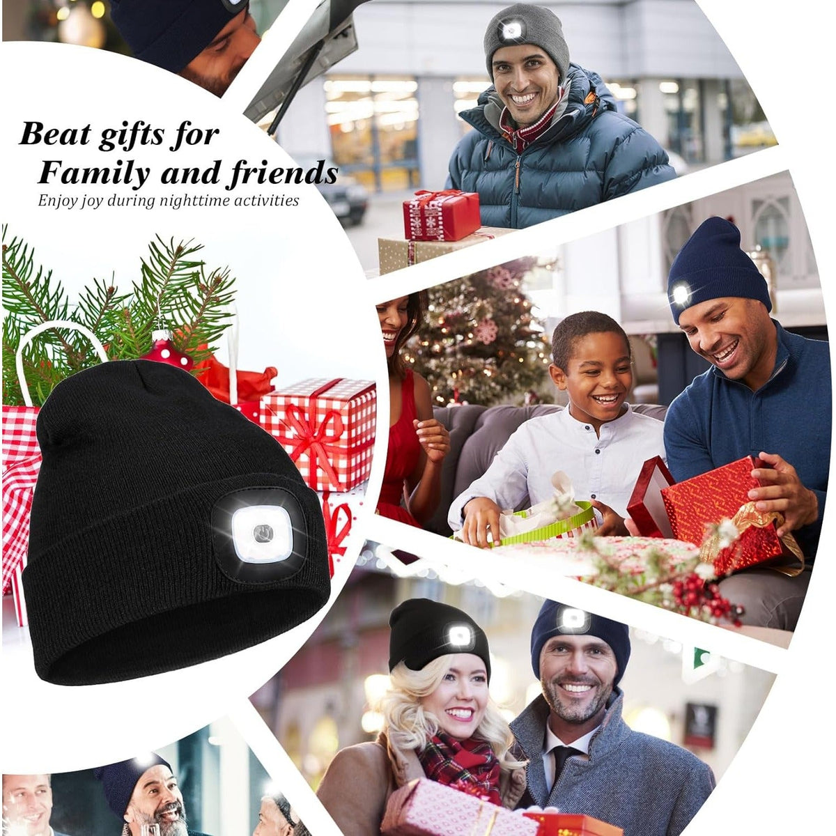2 Pack LED Beanie with Light, Unisex USB Rechargeable Winter LED Headlamp Hat, Christmas Gifts for Men Husband Him Women Soilphu