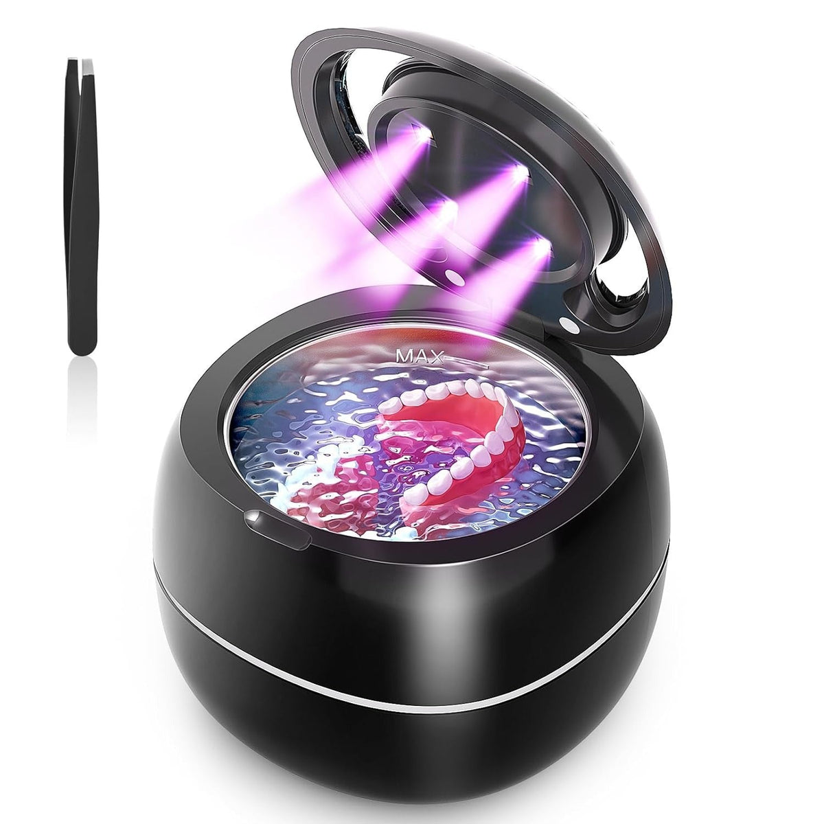Ultrasonic Retainer Cleaner, 30W/42kHz Professional Ultrasonic Jewelry Cleaner, 180ML Portable Retainer Cleaner Machine for Dentures, Retainer, Aligner, Braces, Mouth Guard(Black) Soilphu