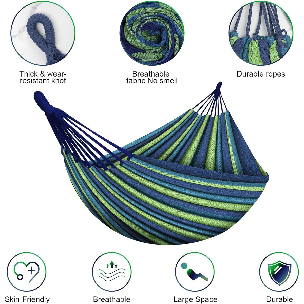 SOILPHU Double Hammock,Cotton Hammock Portable Hammock with Carry Bag,Perfect Camping Outdoor/Indoor Patio Backyard, Green Soilphu