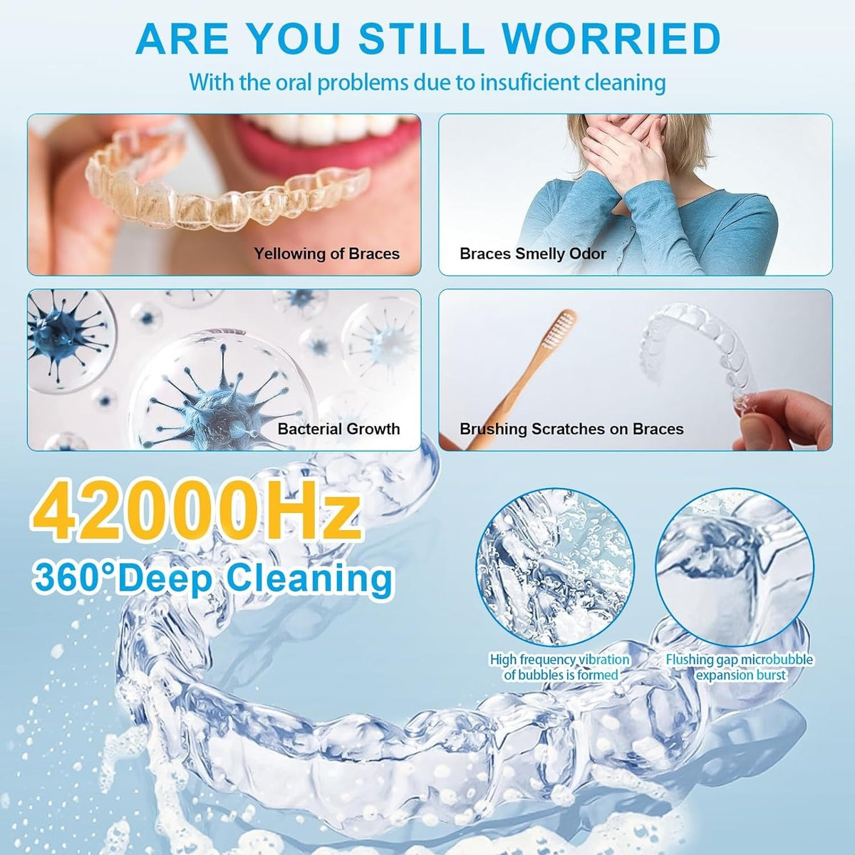 Ultrasonic Retainer Cleaner Machine, 42-45kHz Ultra Sonic Cleaning Pod for Mouth Guard Denture, 190ml Professional Ultrasonic Jewelry Cleaner Soilphu