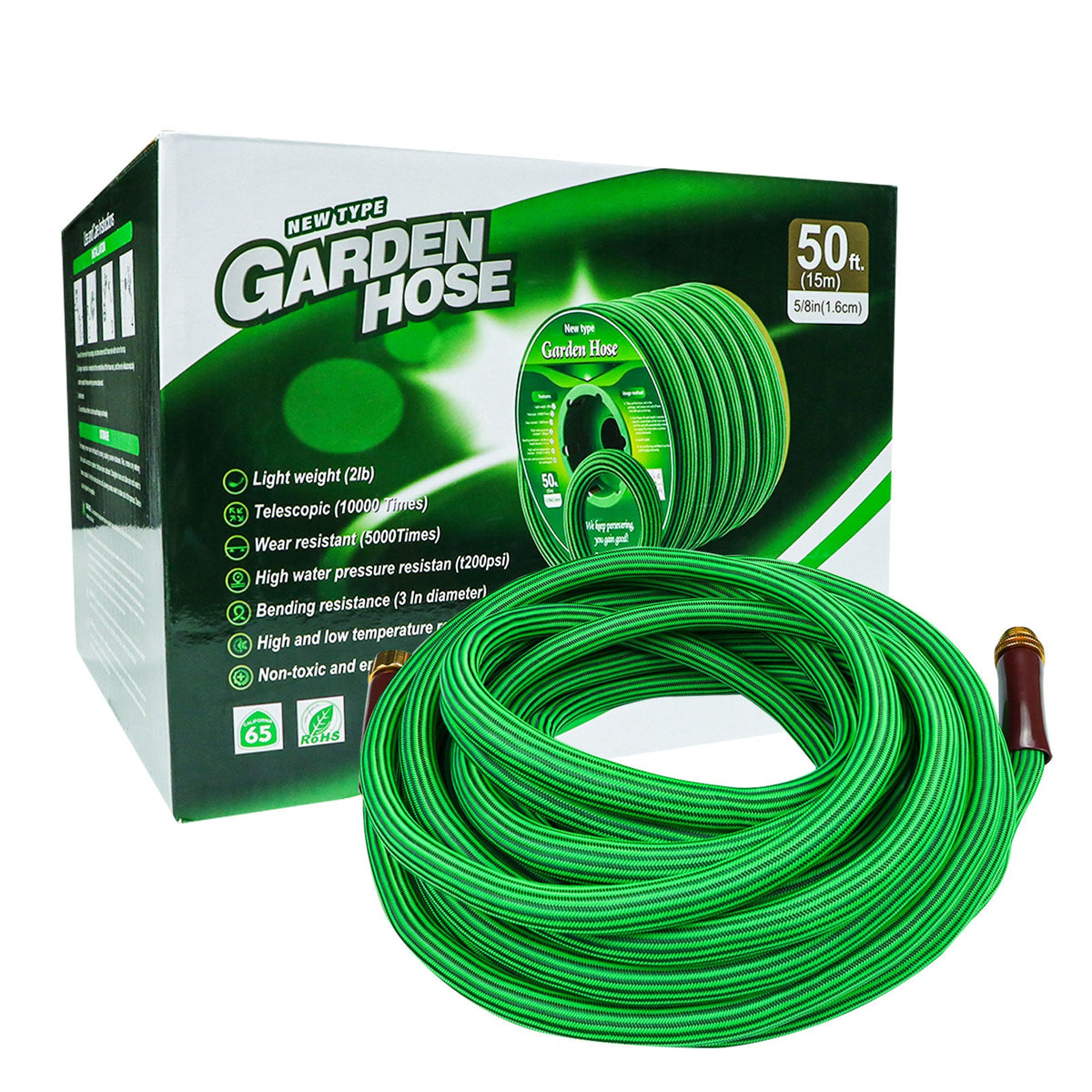 Telescopic Garden Water Hose, TPE 5/8” 50ft with Swivel Grip Handle, Lightweight, Soild Brass Fittings for Yard Watering Soilphu