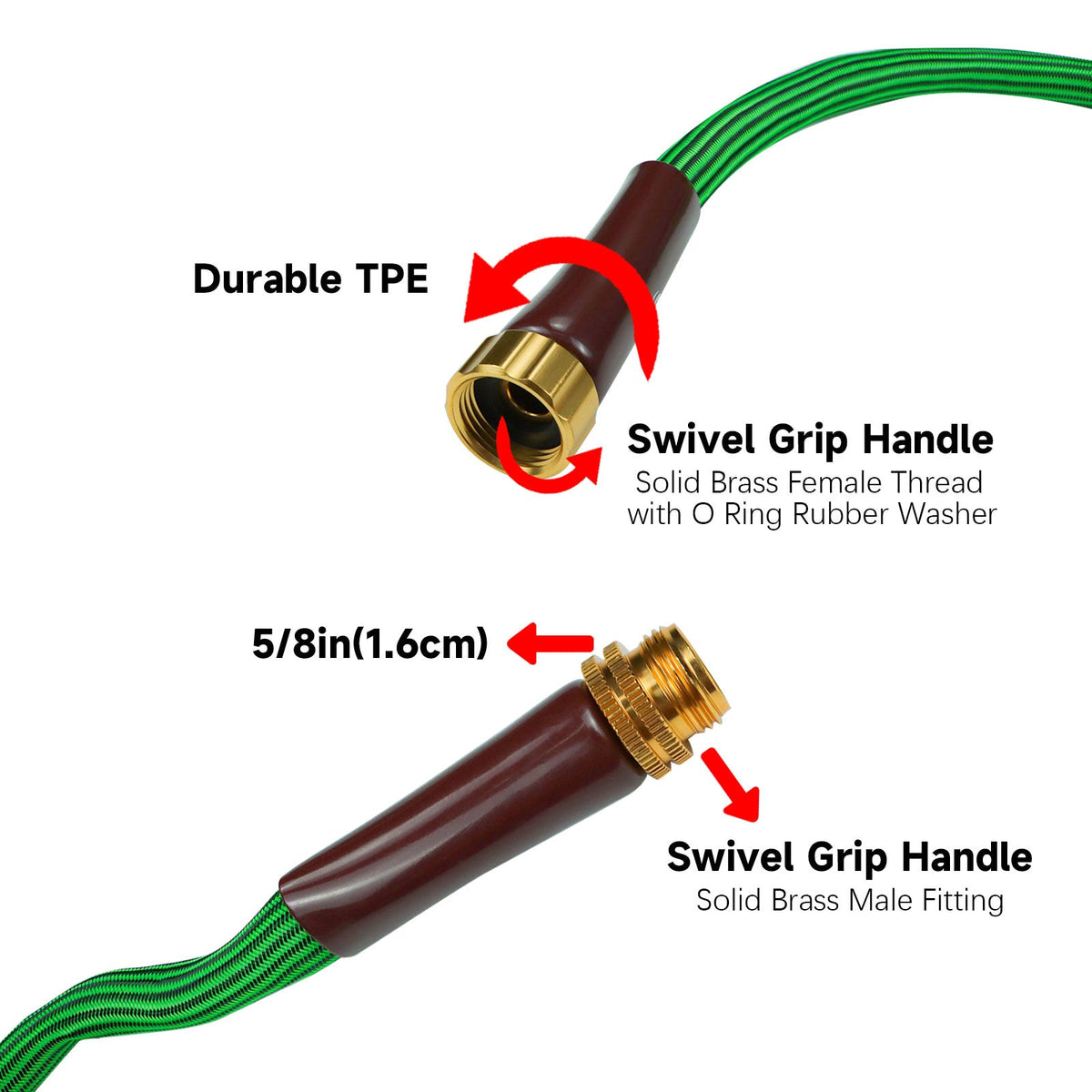 Telescopic Garden Water Hose, TPE 5/8” 50ft with Swivel Grip Handle, Lightweight, Soild Brass Fittings for Yard Watering Soilphu
