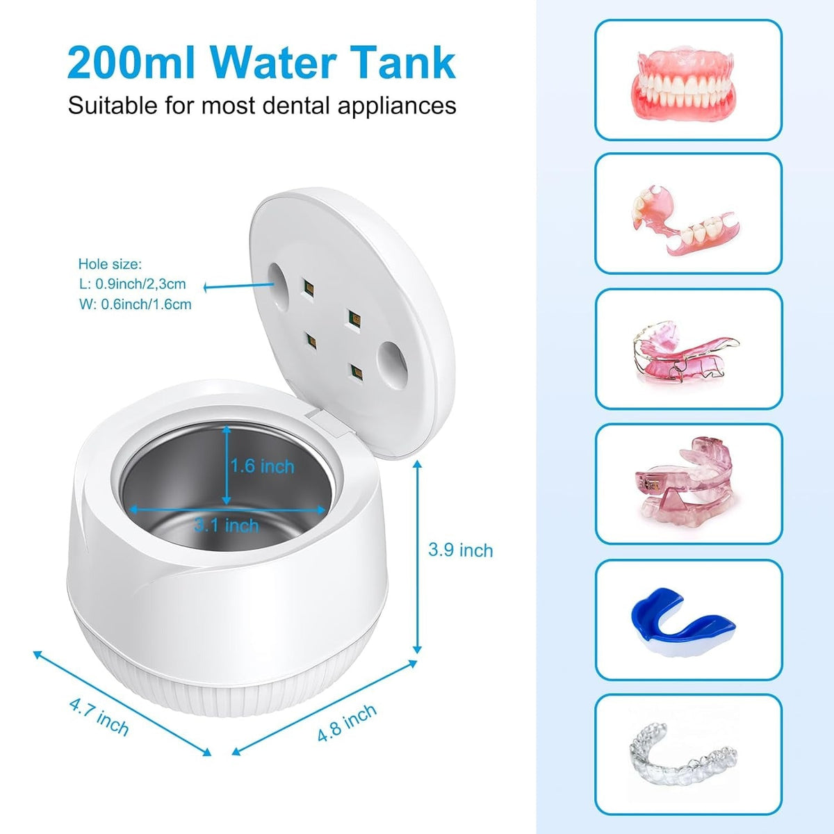 Ultrasonic UV Retainer Cleaner Machine - 45kHz Ultrasonic Cleaner for Dentures, Aligner, Mouth Guard, Whitening Trays, Toothbrush Head, Ultrasonic Cleaning for Jewelry, Diamonds Soilphu