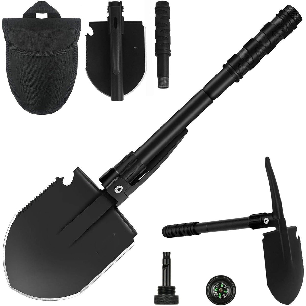 Camping Shovel,Shovel Folding, Portable, Multitool, Foldable Entrenching Tool, Collapsible Spade, for Backpacking, Trenching, Hiking, Survival, Car Emergency (Basic E-Tool) Soilphu