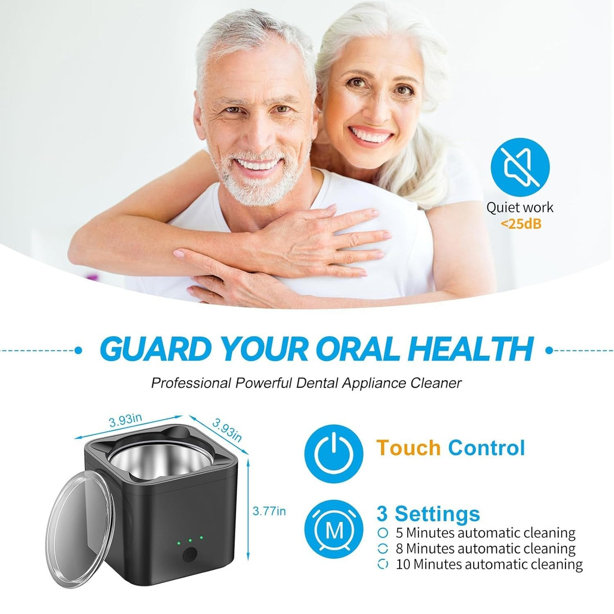 Ultrasonic Retainer Cleaner Machine, 42-45kHz Ultra Sonic Cleaning Pod for Mouth Guard Denture, 190ml Professional Ultrasonic Jewelry Cleaner Soilphu