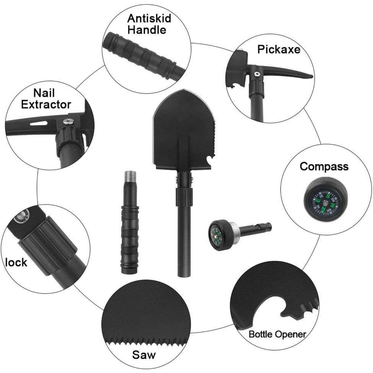 Camping Shovel,Shovel Folding, Portable, Multitool, Foldable Entrenching Tool, Collapsible Spade, for Backpacking, Trenching, Hiking, Survival, Car Emergency (Basic E-Tool) Soilphu