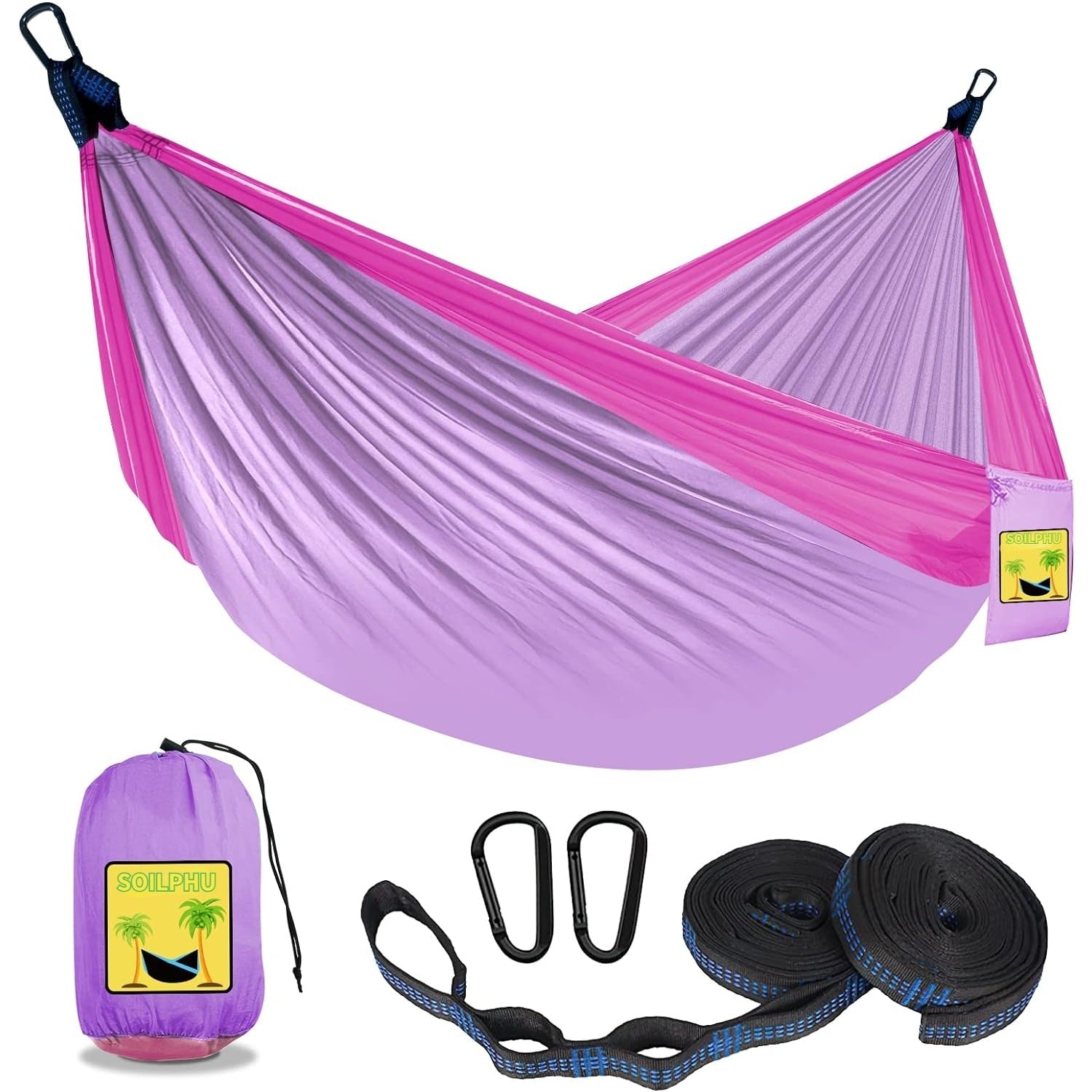 SOILPHU Kids Hammock - Kids Camping Gear, Camping Accessories with 2 Tree Straps and Carabiners for Indoor/Outdoor Use, Sapphire Blue & Grass Green Soilphu