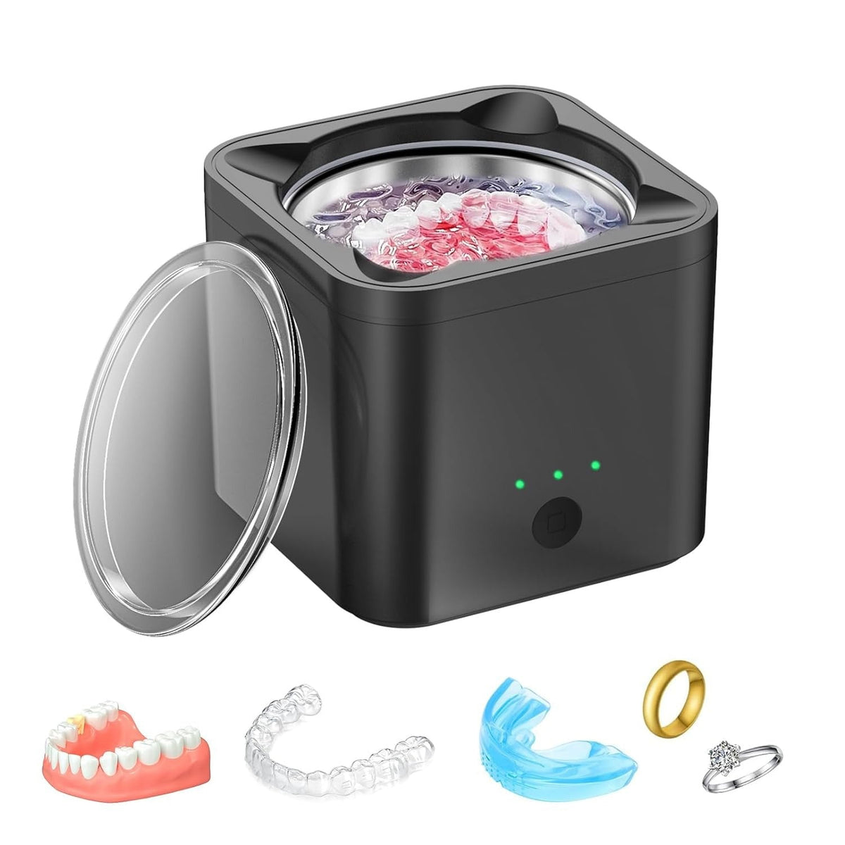 Ultrasonic Retainer Cleaner Machine, 42-45kHz Ultra Sonic Cleaning Pod for Mouth Guard Denture, 190ml Professional Ultrasonic Jewelry Cleaner Soilphu