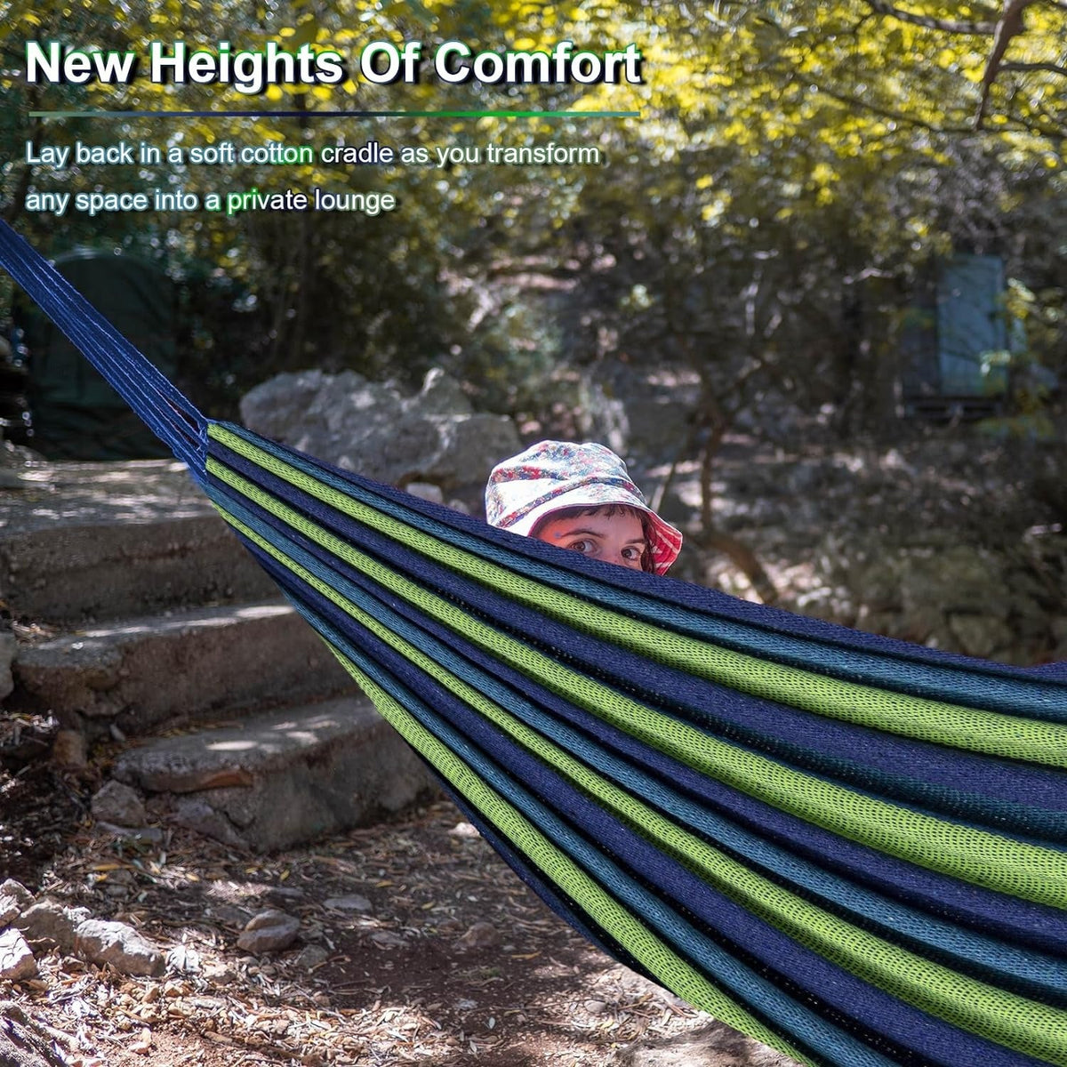 SOILPHU Double Hammock,Cotton Hammock Portable Hammock with Carry Bag,Perfect Camping Outdoor/Indoor Patio Backyard, Green Soilphu