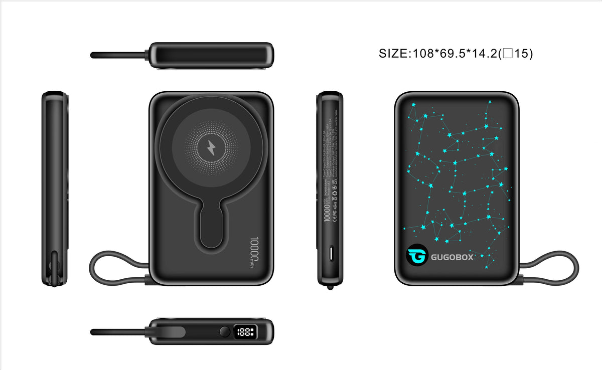 10000mAh 3-in-1 Magnetic Power Bank with Constellation Light-up Design | Portable Charger with Dual Type-C Cables | Compatible with iPhone, AirPods, and Smartwatches Soilphu