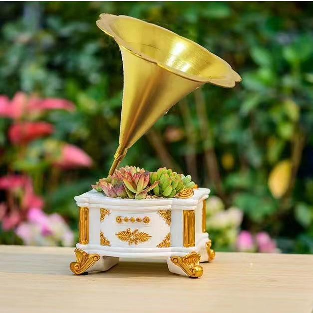 European Style Old Fashioned Phonograph Flower Pot