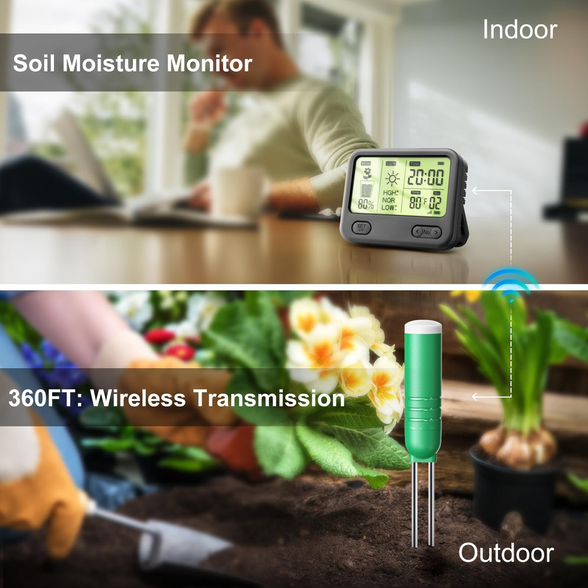 4-in-1 wireless soil moisture meter sensor,hygrometer,water tester,Digital LCD Display,light/thermometer test kit Soilphu