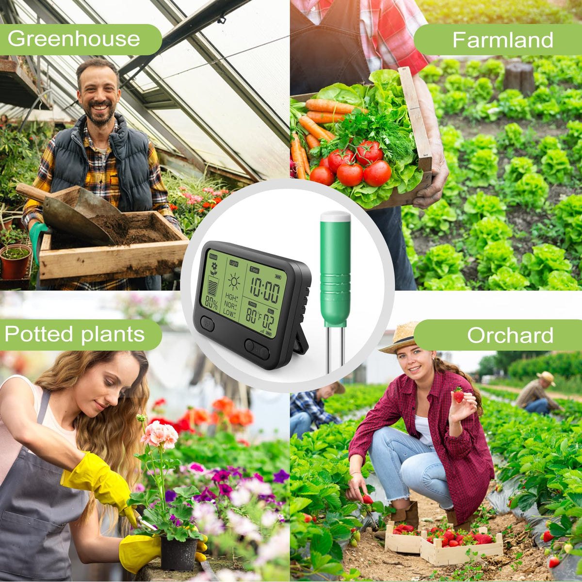4-in-1 wireless soil moisture meter sensor,hygrometer,water tester,Digital LCD Display,light/thermometer test kit Soilphu