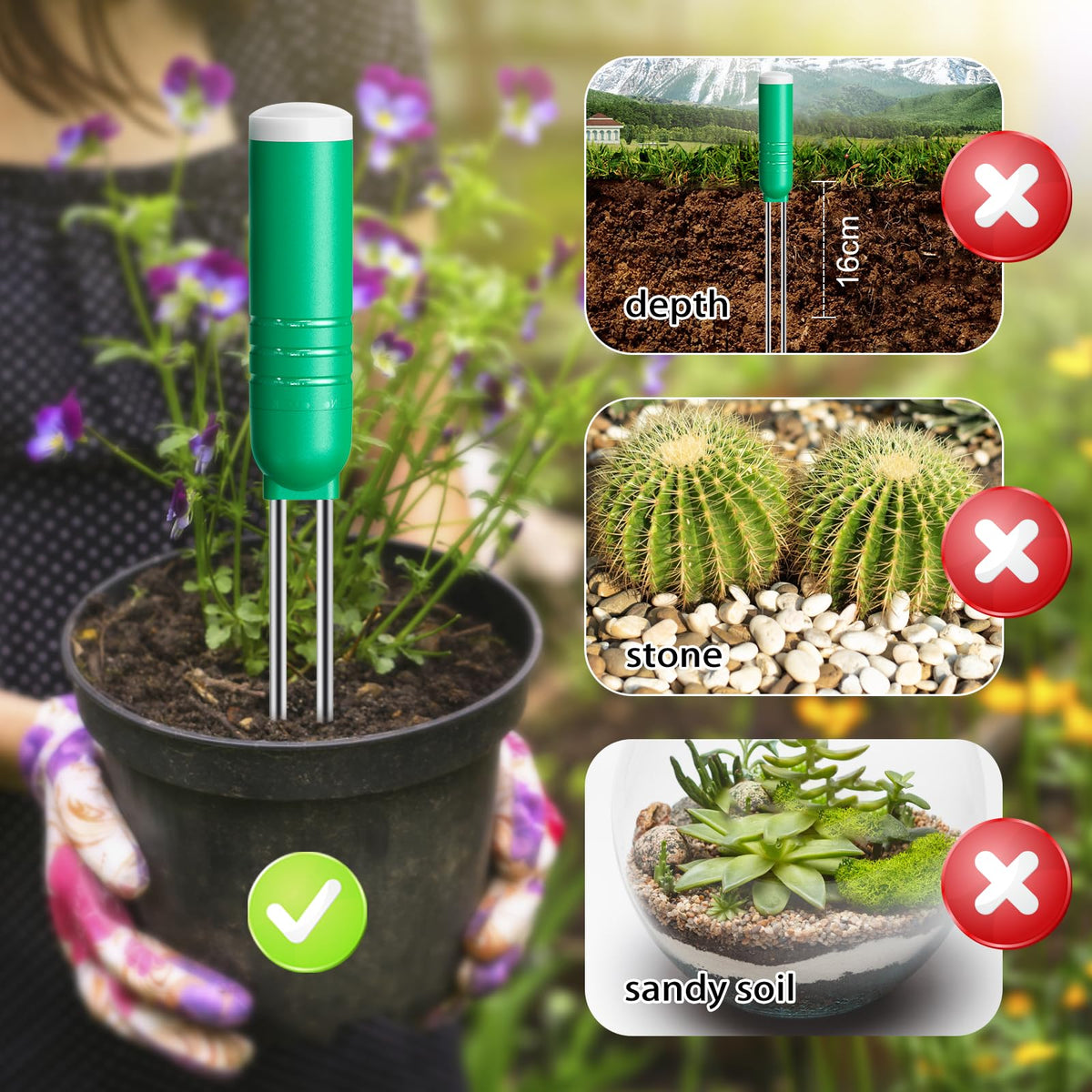 4-in-1 wireless soil moisture meter sensor,hygrometer,water tester,Digital LCD Display,light/thermometer test kit Soilphu