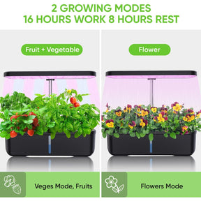 Hydroponics Growing System 12 Pods Indoor Herb Garden with 36W LED Grow Light, Height Adjustable Indoor Grow Kit Countertop Garden Automatic Timer Black