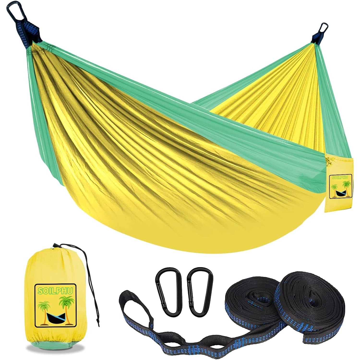 SOILPHU Kids Hammock - Kids Camping Gear, Camping Accessories with 2 Tree Straps and Carabiners for Indoor/Outdoor Use, Sapphire Blue & Grass Green