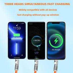 3 in 1 Super Fast Charge Max.120W, Switch Charging Positions Freely, 6ft Thick Silicone Orange