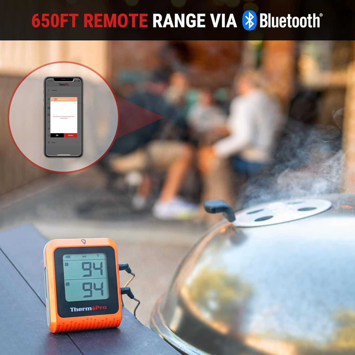 Wireless Meat Thermometer of 650FT for Smoker Oven, Bluetooth Grill Thermometer with Dual Probes, Smart Rechargeable BBQ thermometer for Cooking Turkey Fish Beef