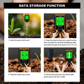 Soil tester data storage function