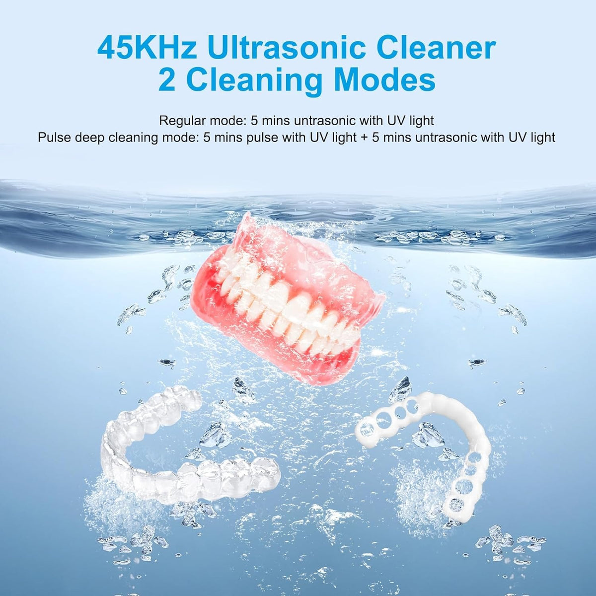 Ultrasonic UV Retainer Cleaner Machine - 45kHz Ultrasonic Cleaner for Dentures, Aligner, Mouth Guard, Whitening Trays, Toothbrush Head, Ultrasonic Cleaning for Jewelry, Diamonds